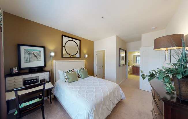 Bedroom with closet; doorway to bathroom