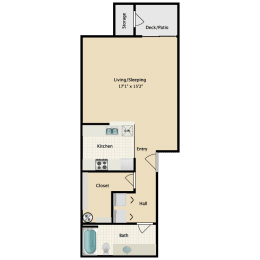 Studio, 1 bath, 644 sqft, $1,595