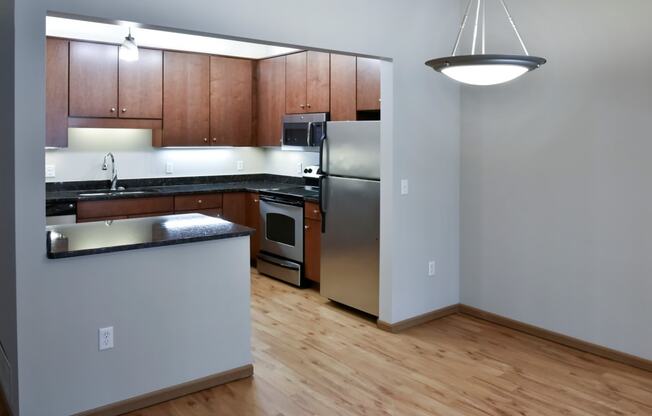 Spacious kitchen overlooking dining