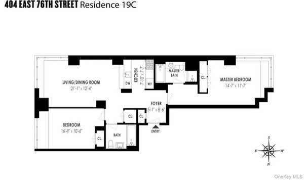 2 beds, 2 baths, 1,100 sqft, $7,500, Unit 19C