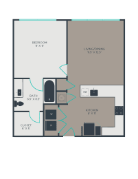 1 bed, 1 bath, 608 sqft, $1,349