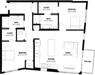 2 beds, 2 baths, 1,113 sqft, $2,400