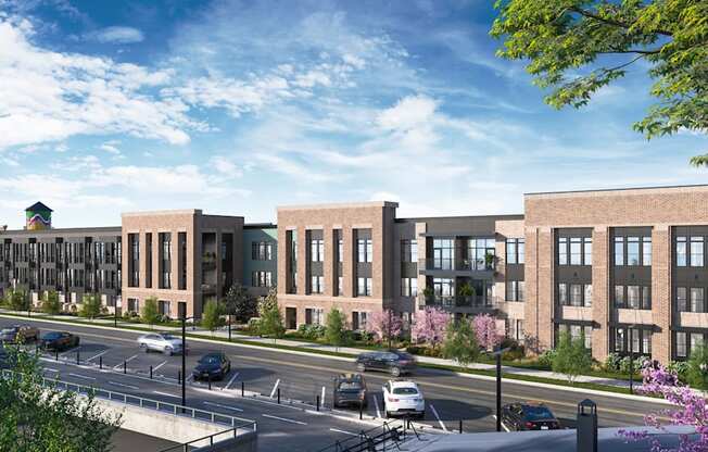 a rendering of a building with a street in front of it at Link Apartments® Broad Ave, Tennessee