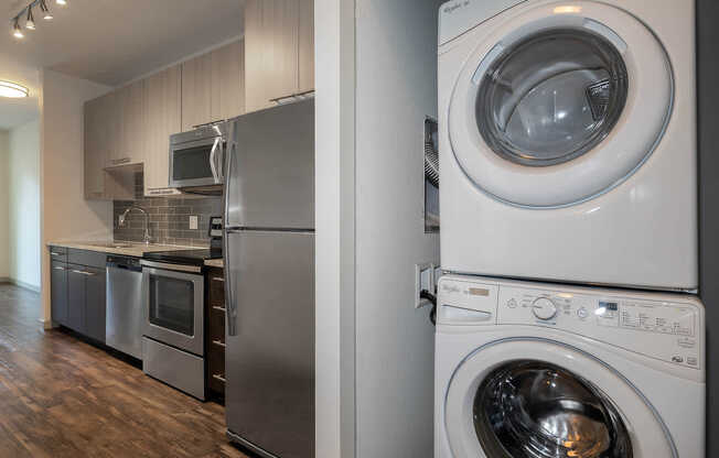 Kitchen with In-home Washer and Dryer