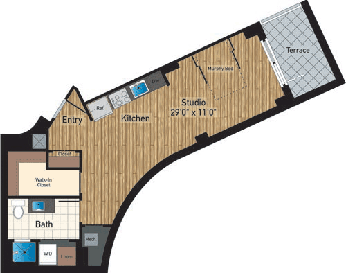 Studio, 1 bath, 615 sqft, $2,145, Unit 205