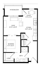 Studio, 1 bath, 581 sqft, $1,495