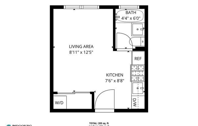 Studio, 1 bath, 205 sqft, $1,395, Unit 113