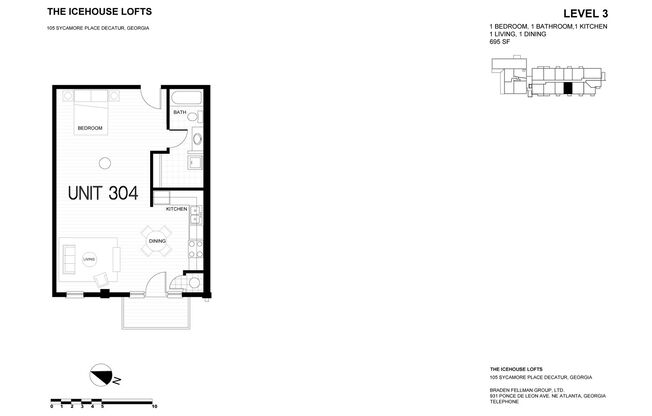 Studio, 1 bath, 695 sqft, $1,535, Unit A-304