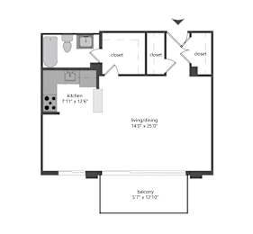 Studio, 1 bath, 559 sqft, $1,750