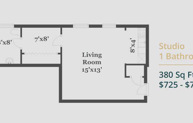 Studio, 1 bath, 380 sqft, $925, Unit 211-H