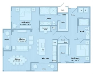 2 beds, 2 baths, 1,433 sqft, $3,662