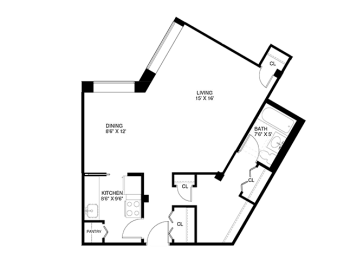 Studio, 1 bath, 870 sqft, $1,684