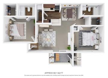 2 beds, 2 baths, 861 sqft, $1,135