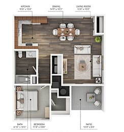 1 bed, 1 bath, 804 sqft, $1,049