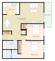  Floor Plan Two Bedroom and Two Bathroom