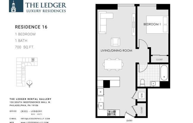 1 bed, 1 bath, 700 sqft, $2,295, Unit 1016