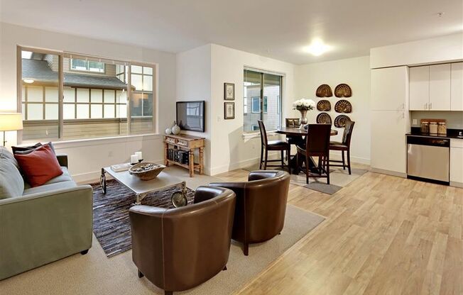 a living room with a couch and a table