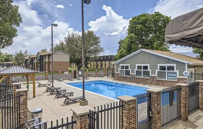 our apartments have a resort style pool with lounge chairs