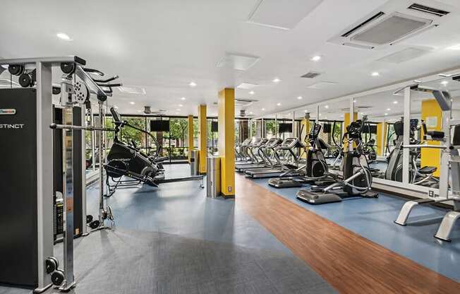 Community Fitness Center with Equipment at Mason Van Dorn Apartments located in Alexandria, VA.