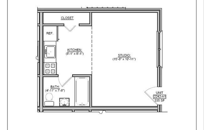 Studio, 1 bath, 335 sqft, $765, Unit IV B-05