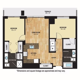 2 beds, 2 baths, 1,056 sqft, $2,327