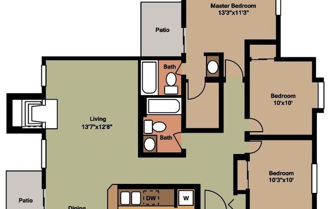 3 beds, 2 baths, 1,138 sqft, $2,195, Unit Q101