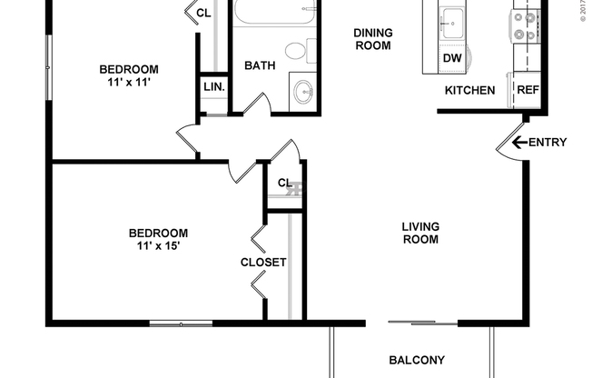 2 beds, 1 bath, 860 sqft, $965