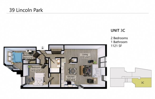 2 beds, 1 bath, 869 sqft, $1,850