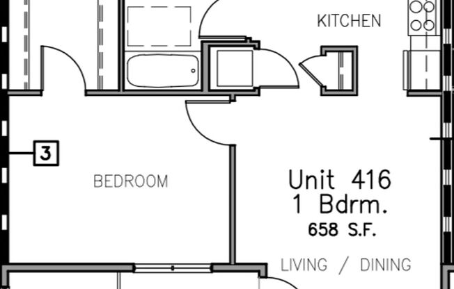 1 bed, 1 bath, 585 sqft, $1,700, Unit 416