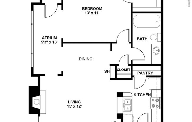 1 bed, 1 bath, 734 sqft, $2,010
