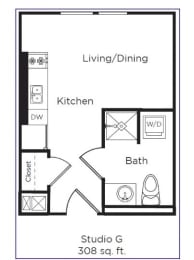 Studio, 1 bath, 308 sqft, $1,245