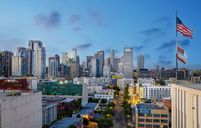 a view of the san francisco skyline at dusk