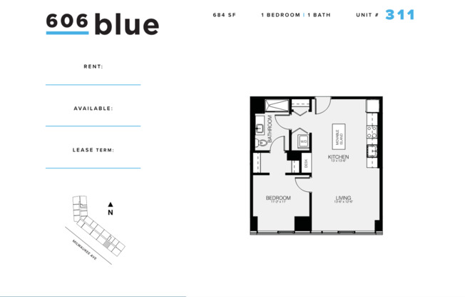 1 bed, 1 bath, 684 sqft, $2,950, Unit 311