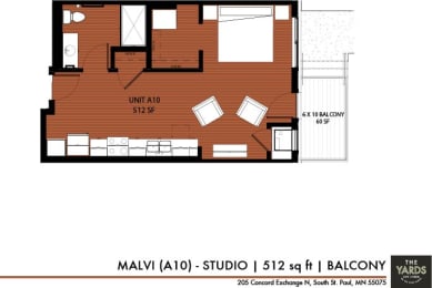 Studio, 1 bath, 512 sqft, $1,326