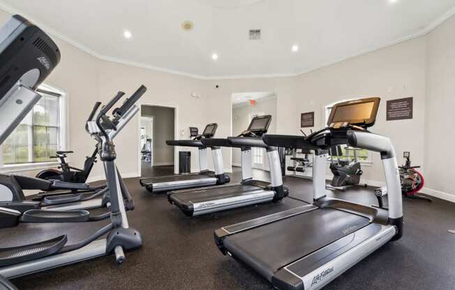 Free weights and fitness equipment in the 24 hour gym at Ballantrae Apartments