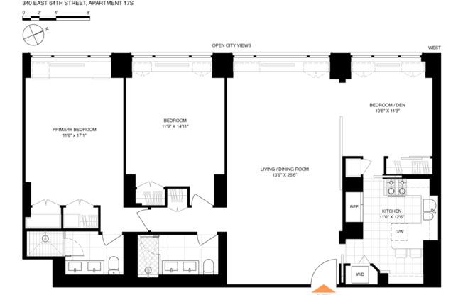 3 beds, 2 baths, 1,285 sqft, $9,975, Unit 17S