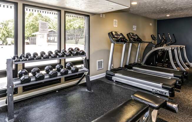 Fitness center at Club at Highland Park Apartments, Omaha, NE