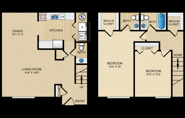 2 beds, 2.5 baths, 1,200 sqft, $1,539