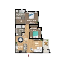 2 beds, 2 baths, 1,221 sqft, $1,597