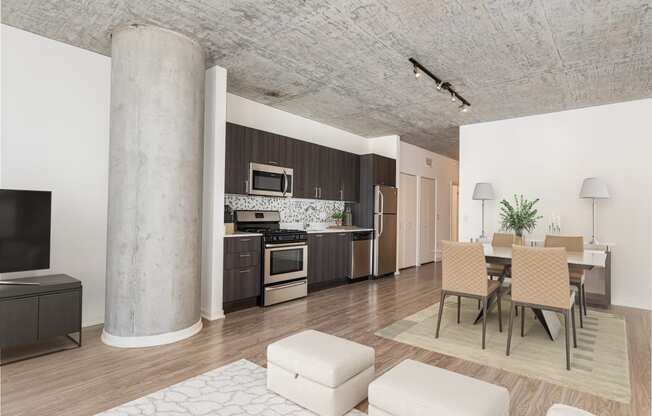 kitchen with a dining area and dining table at One 333, Chicago, Illinois, 60605