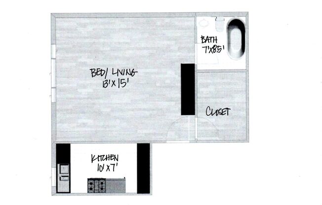 Studio, 1 bath, 480 sqft, $1,095, Unit 301