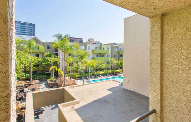 Balcony overlooks the Pool