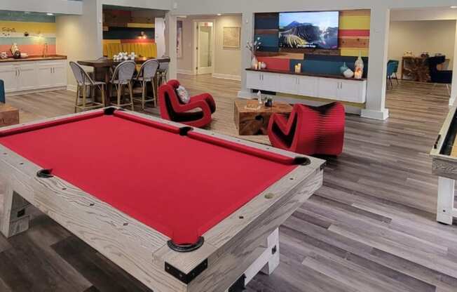 Fusion Orlando - View of Red Pool Table in Clubhouse