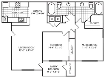 2 beds, 2 baths, 999 sqft, $1,497