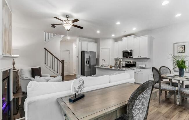 a living room with a couch and a table