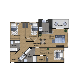 3 beds, 2 baths, 1,286 sqft, $1,699
