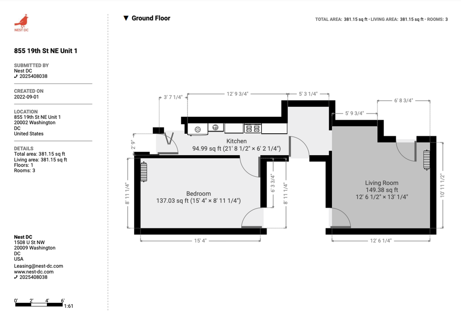 1 bed, 1 bath, 650 sqft, $1,600, Unit Unit 1