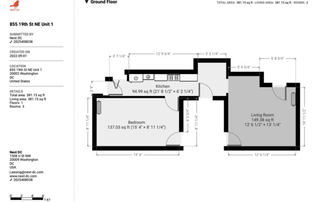 1 bed, 1 bath, 650 sqft, $1,500, Unit Unit 1