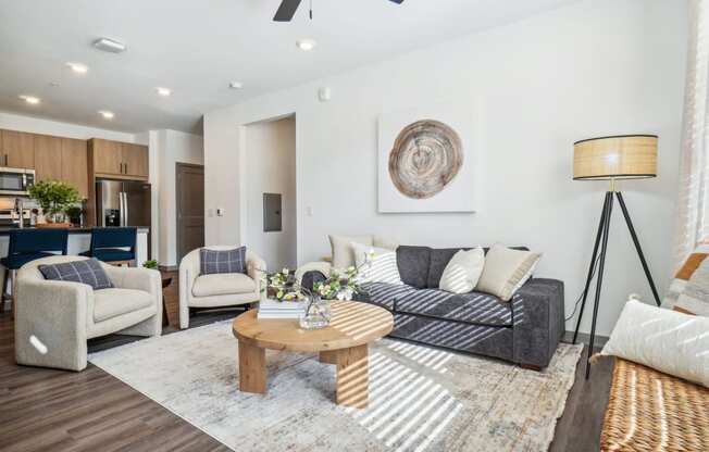 a living room with a couch and a coffee table