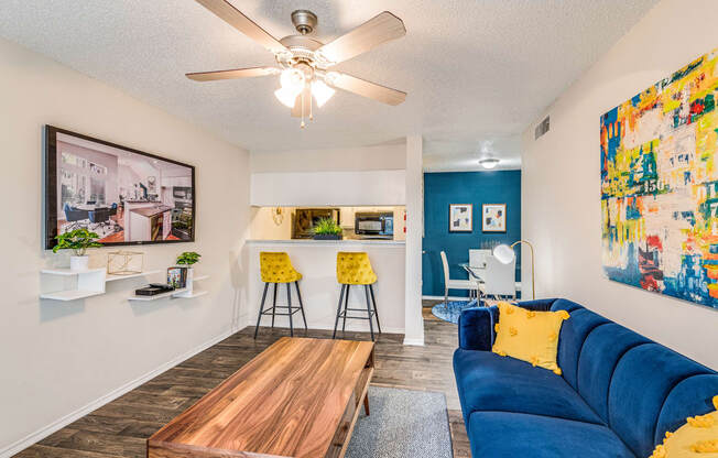 Model Living Room and Dining Area at The Park on Preston in Dallas, Texas, TX